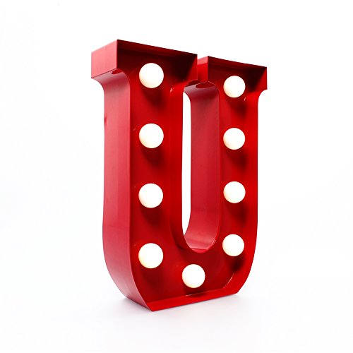Giggle Beaver Marquee Letter Light U - Letras del Alfabeto con Luces LED - Letras de la Bombilla - Cartel Decorativo Vintage - Metal Rojo de 9 Pulgadas