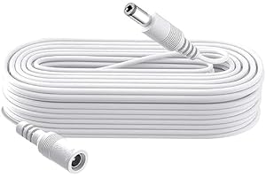 MaxSell 3M/5M/10M CCTV 2.1 x 5.5mm White DC 12V Power Extension Cable Male to Female, Power Supply Adapter Extender Cord for CCTV Security Cameras, DVRs, LED Strips, Routers (White, 5M)