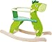 Produktbild Schaukeldino aus Holz mit rundum laufendem Bügel, abgerundeten Kanten und Überschlagsicherung, Schaukelpferd im niedlichen, grünen Dino-Design