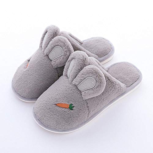 Femme Coton Chaussons Slippers,Slip-On Shose Oreilles De Lapin En Peluche Gris Mignon De Carottes Chaud Élégant Doux Et Confortable Et Antidérapante Automne Hiver Home Chaussons Intérieur Extér