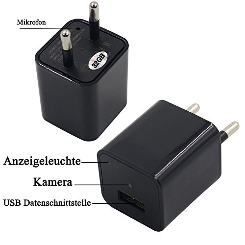 Preisvergleich Produktbild Mini Übwerwachungskamera Built-in 32GB Speicherkarte , Xingan HD1080P Spion Adapter Kamera versteckte USB-Wand-Ladegerät Kamera, Nanny Surveillance versteckte Spion Kamera für Haussicherheit-Schwarz