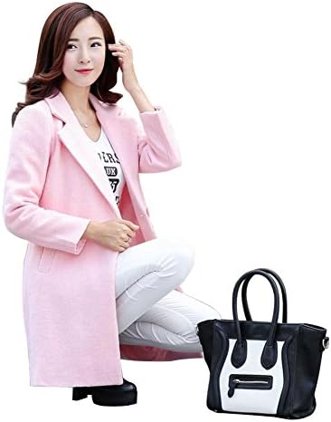 Ecotrump Korean Winter Women Long Sleeve Solid Woolen Pocket Coat Outerwear(Pink/M)
