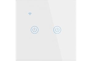 Lancoon Interruptor de Pared táctil con Indicador LED Azul Control de Voz Remoto Inteligente Inalámbrico Función de Temporizador para Compartir en Familia Se Requiere Cable Neutro(Blanco,2unidades)