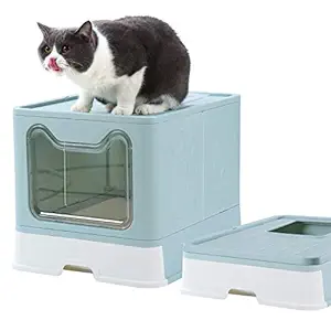Dymoll Cat Litter Box, Foldable Top Entry Covered Cat Litter Box with Lid , Easy Clean No Smell Pet Jumbo Litter Box
