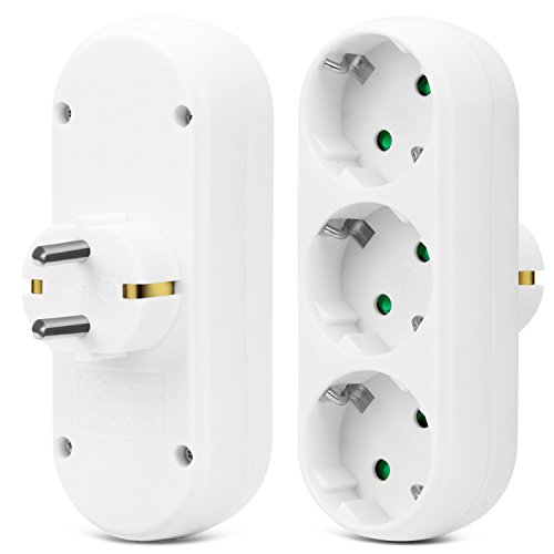 Preisvergleich Produktbild 3-fach Steckdosenadapter, VItutech mehrfach steckdose Mehrfachsteckdose Multistecker Adapterstecker Schutzkontakt Verteiler Mehrfachstecker ohne Zuleitung - weiß