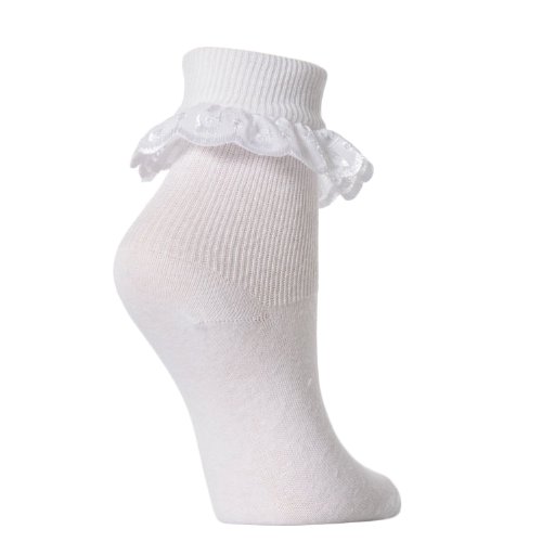 Baby/Girls Extra Soft Frilly Lace Top Socks (Pack of 3) (9-12 (Age: 5-7 years)) (White)