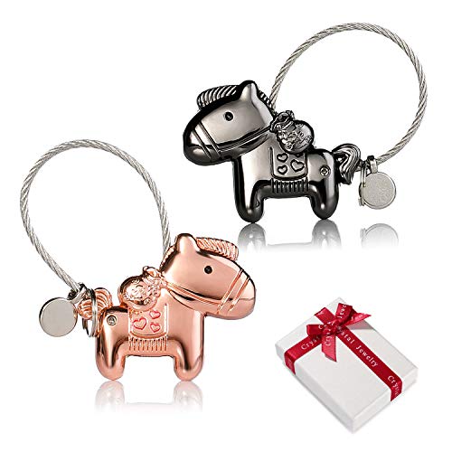 zooting 2 Paires de chaînes Porte-clés Love,1 Paire d'aimants pour Chevaux,Petit Porte-clés avec Bouche magnétique,lanière en câble d'acier Inoxydable pour Cadeau en Couple, Partenaire Amoureux ami