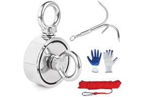 DAWUMIN Imanes Neodimio Potentes, Iman de Neodimio N52, Magnets de 480 kg, Diámetro de 67 mm, Imán de Neodimio Potente, con Cuerda de 20 m, Guantes y Ancla