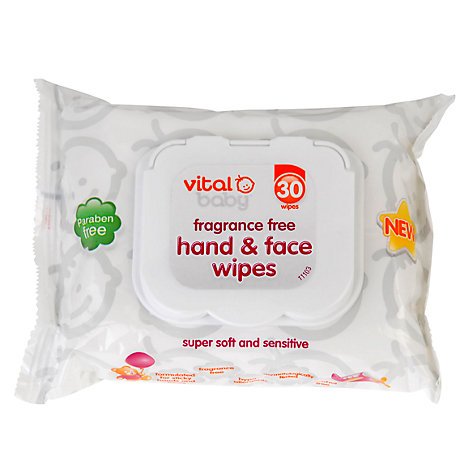 Vital Baby Fragrance Free Hand and Face Wipes, Pack of 30