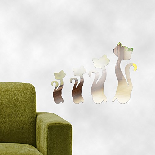 Walplus Spiegel Wall Art „Katzen Aufkleber Abnehmbare Wandbild Aufkleber Vinyl Home Dekoration DIY Living Schlafzimmer Décor Kids, Silber - 8