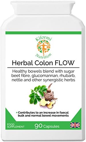 Herbal Colon Flow | Fast Colon Detox Cleanser | With glucomannan, cayenne, sugar beet fibre, ginger and herbs | Supports normal bowel function | Vegan and Vegetarian | 90 capsules | Made in the UK