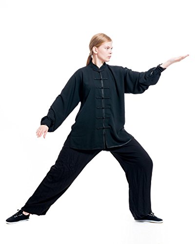 Icnbuys - Uniforme para Tai Chi de algodón y seda para mujer, mujer, negro