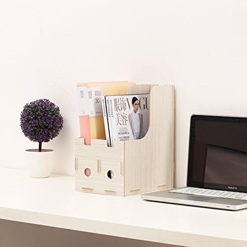 Wood magazine holder, Desktop storage rack File rack Desk holder box Books stand Information shelves 2-compartment Simple Houseware Office supplies-White 19x26x31cm(7x10x12inch)