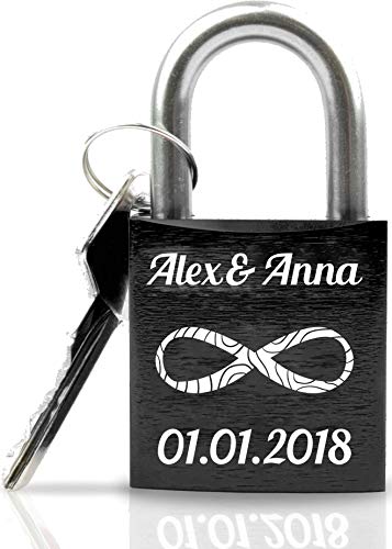 Preisvergleich Produktbild Geschenkfreude ABUS personalisiertes Liebesschloss mit Gravur und Schlüssel wahlweise mit Geschenkverpackung / Liebesschloss Gravur / ideales Hochzeitsgeschenk / Herzschloss schwarz …