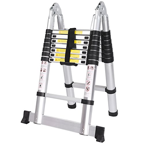 Preisvergleich Produktbild Teamyy Aluminium ausziehbar Teleskopleiter Anlegeleiter Leiter Klappleiter Stehleiter Mehrzweckleiter 2.5*2.5m