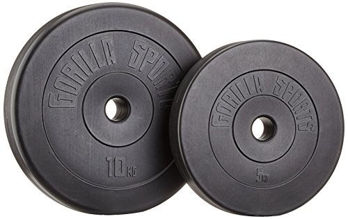 Gorilla Sports Erwachsene Kunststoff Hantelscheibenset, Schwarz, 2x10 2x5 kg