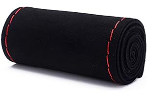 ‎MAYCO BELL Einzigartige Neue Wildleder Material Auto Hand Nähen Lenkradbezug Größe 37-38 cm (schwarz rot)
