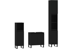 vidaXL Badmöbel Set 3 TLG., Badezimmermöbel mit viel Stauraum, Badschrank mit Eisenbeinen, Badezimmerschrank Waschbeckenunterschrank Hochschrank, Schwarz Holzwerkstoff