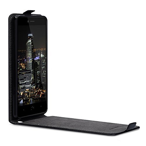 kwmobile Funda para bq Aquaris U Plus - Flip Case para m  vil en cuero sint  tico - Cover plegable negro