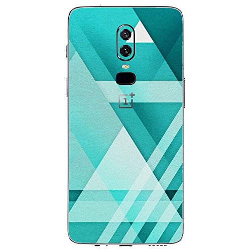 GADGETS WRAP One Plus 6 Vinyl Fibre Only Back Customised Mobile Skin - Tourquise Blue Abstract Triangle