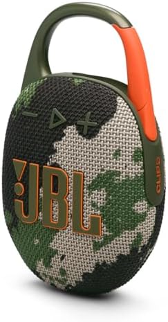 JBL Clip 5 Speaker Bluetooth Portatile, Altoparlante Wireless Compatto, Moschettone Integrato, Waterproof e Resistente alla Polvere IP67, fino a 12 h di Autonomia, App JBL Portable, Mimetico
