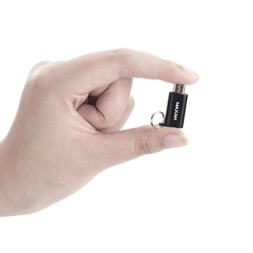 Micro USB auf TYPE C Adapter,MAXAH Type C Konverter Adapter Aluminium-Legierung Gehäuse,mit Schlüsselring 2er Set (Schwarz) - 4