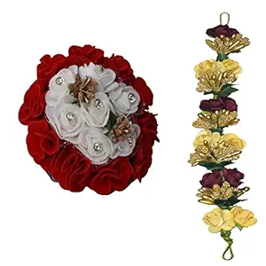 GadinFashion? Full Juda Bun Hair Flower Artificial flower gajra and Multi Color gajra Combo for Wedding and Party