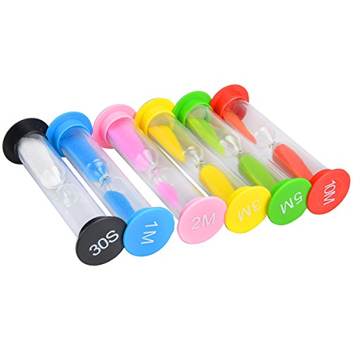 tankerstreet Sand Timer Sanduhren, Sanduhr Sand Uhr Timer 30 Sekunden/1 min/2 Min/3 Minuten/5 Minuten/10 Minuten Neuheit Dekorationen Geschenk Spielzeug für Kinder Kinder Kleinkind Studenten spezielle Bedürfnisse Pack von 6 Farben sortiert - 2