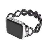 Tiners Kompatibel Apple Watch Band Metall Diamant Hohl Kreis Sport Strap Serie 3/2/1 Generation Männlich Oder Weiblich Edelstahl Metal Strap Schwarz,40Mm