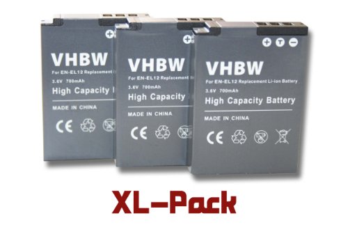 vhbw 3 x Li-Ion Batterie 700mAh  3 6V  pour appareil photo  cam  scope Nikon Keymission 170  360 comme EN-EL12 