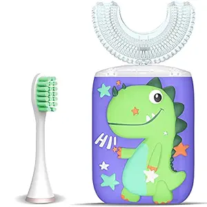 Kids Electric Toothbrush U-Shaped Ultrasonic Automatic Toothbrush with 2 Brush Heads Six Cleaning Modes (Green)