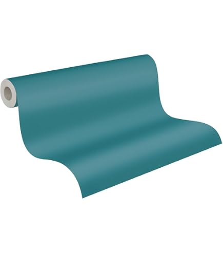 Papier Peint Intissé Rasch Selection Turquoise - 0,53 X 10,05 M, Unicolore, Neuf