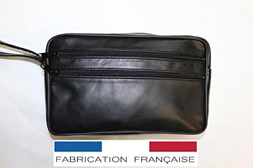 Lamb genuine leather pouch with strap black