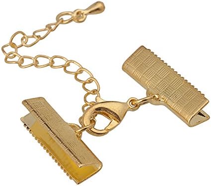 10 Set of Square Bead Ends Cord With Lobster Clasp and Extension Chain Fits Up to 20mm BB434-5 (Gold Plated)
