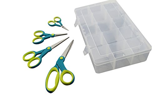 CS CREATIVE STARTUP 5-Piece Soft-Grip Household Scissors Set With Combination Storage Box (3"Thread scissors ,7"Stationery scissors,5"Stationery scissors,8"Tailor scissors）