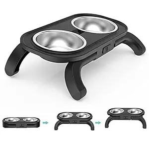 Elevated Dog Bowls Adjustable 15?Tilted Cat Bowl Raised Dog Bowls with Non-Slip Support 2 Stainless Steel 1.5L Dog Food Bowls Stand Non-Slip No Spill Dog Dish