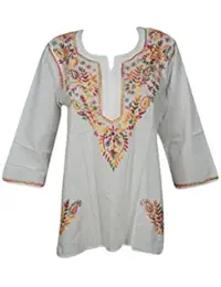 Indiatrendzs Women Girls Tunic Short Kurti Chikan Embroidered Cotton Stylish Casual