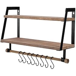 Vencipo Étagère Murale Bois pour Rangement Salle de Bains avec Porte Serviette, Etagere Murale pour Rangement Cuisine avec 8 Crochets Amovibles, Décoration Murale au Salon Chambre ou Bureau.