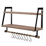 ESTANTE DE COCINA EN LA PARED: este estante de mostrador de cocina también será una adición asombrosa a su cocina, ya que puede organizar sus utensilios de cocina, tazas, olla y sartén con ganchos, especias y latas en madera. este estante también se utiliza como un soporte de toalla de papel cuando retire los ganchos.
