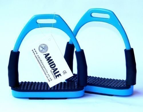 Amidale-Flexi-Safety-Stirrups-Horse-Riding-Bendy-Irons-S-Steel-Sky-Blue-475