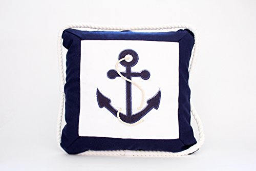 Kissenbezug Norbert 40x40cm Kissenhülle maritim Anker mit Kordel Tau Seil Sea Sommer blau weiß Seemann SeefahrtLeinen Leinenoptik Dekokissen