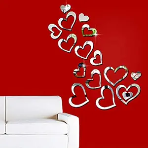 Bikri Kendra - Love Hearts Silver 16-3D Acrylic Mirror Wall Decorative Stickers