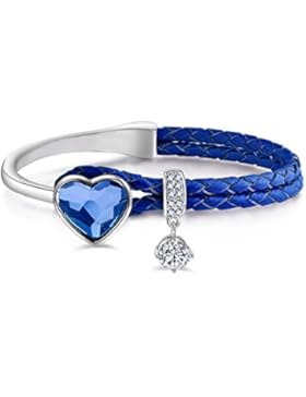 Le Premium® Geflochtenes Leder-Seil-Armband mit herzförmigen Kristallen von Swarovski -Denim Blau