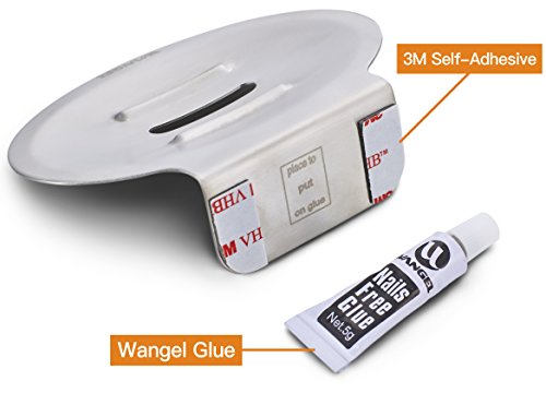 Wangel Seifenschale Seifenhalter ohne Bohren, Patentierter Kleber + Selbstklebender 3M-Kleber, Edelstahl, Gebürstetes Finish - 3