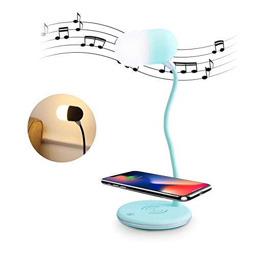 Preisvergleich Produktbild leegoal Kabelloses Ladegerät Lampe Lautsprecher, LED Nachttisch und Tischlampe mit Bluetooth-Lautsprecher und USB-Ladegerät, Flexibler Schwanenhals mit 3 Farbmodi Touch-Steuerung grün