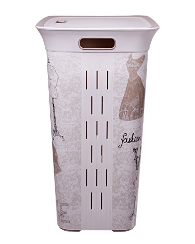 Wäschetruhe Set Wäschekorb Wäschepuff mit Belüftung Moda Vintage 60 Liter mit Deckel + 45 Liter Wäschesammler mit 4 Griffen - 4