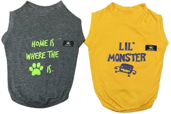 Golden Tails Cotton Printed T-Shirts for Dogs and Cats (Pack of 2 Tshirts) (Grey & Mustard, M)
