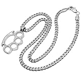  Schmuck-Checker Hochwertiger Schlagring Anhänger aus Edelstahl mit Panzerkette Halskette Männerschmuck Geschenk Herrenschmuck Kette brass knuckles silber poliert