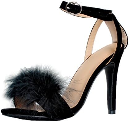 Kolnoo Womens BFCM Furball High Heel Slingback Buckle Strap Fashion Sandals XD345 Black EU46