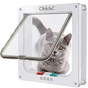 CEESC Cat Flap Door Magnetic Pet Screen with 4 Way Lock for Puppies and Small Dogs, 3 Sizes 2 Colors Options (L: 9.25(W) X 9.84(H) 2.17(D), White)